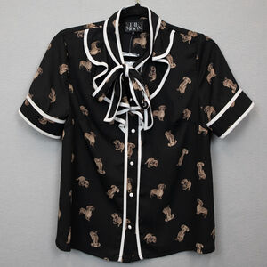 The Moon black dachshund print button down shirt NWT-M
